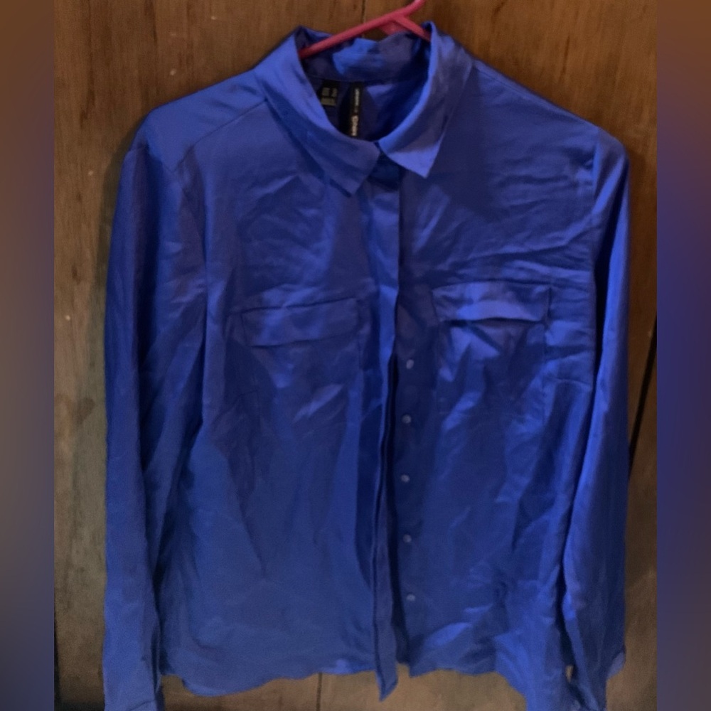 MNG by MANGO Long-sleeved Royal Blue Blouse. Button up. Sz 10 (M).